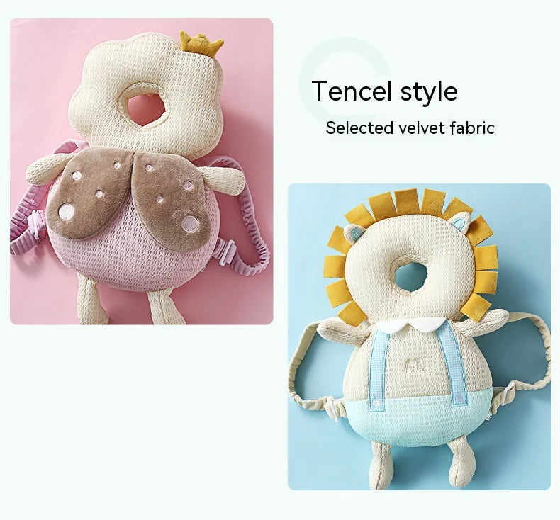 Two baby toys with Tencel style text on a pink and blue background